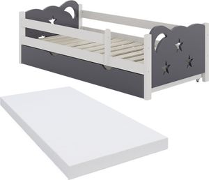 Vitalispa Kinderbett Jessica, 80x160 cm mit Schublade und Matratze, Weiß/Grau