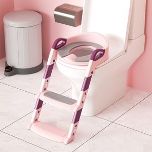 Fiqops Toilettentrainer mit Leiter Treppe mit Treppe Kindersitz Toilettensitz Töpfchen Rosa