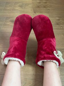 Damen Mädchen Stiefeletten Indoor Hausschuhe Warme Stiefeletten Socken Lässig Plüsch Weiche Sohlen Winter Weihnachten,Farbe: Rot,Größe:35-38