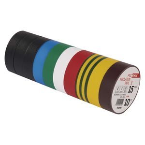 EMOS PVC-Isolierband Mix 10er Pack, 15mmx10m, 0,13mm Bandstärke, selbstklebend, UV-beständig, wasserdichte Verbindung, F615992