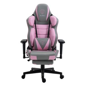 Gaming Stuhl Chair Racing Chefsessel mit Sportsitz und ergonomsichen 4D-Armlehnen, Farbe:Hellgrau / Rosa