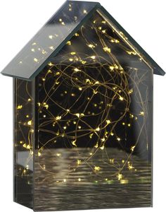 LED Glashaus 'Mirror House' - 18 warmweiße LED - H: 20cm L: 14cm - Batteriebetrieb - Timer