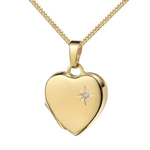 Amulett mit Brillant HerzAnhänger 585 Gold Medaillon für 2 Bilder Herzkette  45 cm