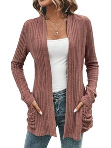 Damen Strickjacken Herbst Winter Jacke Übergangsmantel Pullover Herbst Sweater Cardigan Rosa,Größe 2XL