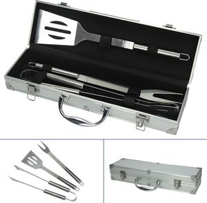 4U de Online-Handel 3 Stück Set de - Besteck de Edelstahl im Koffer de Aluminium Grill Grill Grillspatel Zange de Grillgabel de Fleisch Grillzubehör