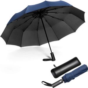 Regenschirm,Taschenschirm Automatik,12 Rippen umkehren falten regenschirm Mit wasserdichtem Lederetui, Regenschirm leicht