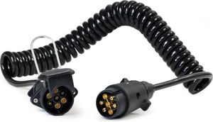 Wiltec 7-poliges Spiralkabel 3 m, Anhängerkabel PVC, robustes Elektrokabel mit Stecker & Buchse, Verlängerungskabel für Anhänger und Wohnwagen