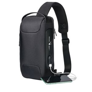 Pánská taška přes rameno Chest Sling Bag Vodotěsné batohy proti krádeži USB, černá