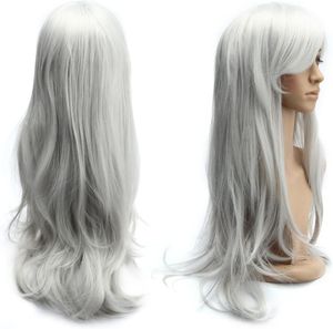 Silber Perücken 70CM Lange lockige Haar Perücken für Damen, Natürlich Synthetische Hitzebeständige Perücken für Alltag/Party/Cosplay