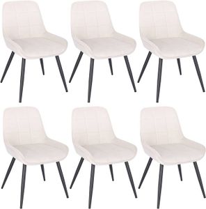 WOLTU 6er-Set Esszimmerstühle Polsterstuhl Samt Akzentstuhl mit Rückenlehne cremeweiß