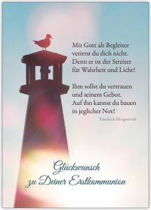 Schöne Glückwunschkarte zur Erstkommunion mit Morgenstern Zitat: Mit Gott als Begleiter...