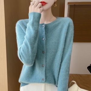 Warme, weiche Damen-Strickjacke mit Rundhalsausschnitt, XL, Aqua