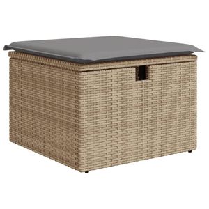 vidaXL Gartenhocker mit Kissen Beige 55x55x37 cm Poly Rattan