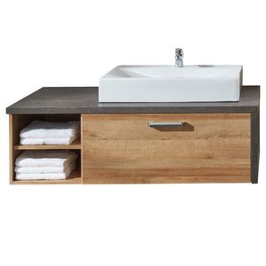 trendteam Bad Waschbeckenunterschrank Bay Eiche Riviera Honig 123 x 54 x 53 cm