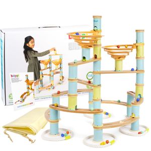 boppi Marmorbahn Umweltfreundliches 138-teiliges Holz-Bambus-Labyrinth für Kinder mit 24 Murmeln – Konstruktionsspielzeug für Jungen und Mädchen ab 3 Jahren – Jumbo-Pack