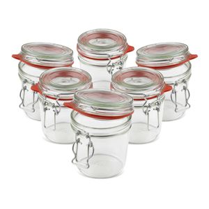 Dr. Oetker Einmachgläser mit Bügelverschluss 530 ml, Vorratsglas mit Deckel, luftdichtes Marmeladenglas, vielseitiges Einweckglas, Bügelverschlussglas (Farbe: Transparent/Rot), Menge: 6 Stück
