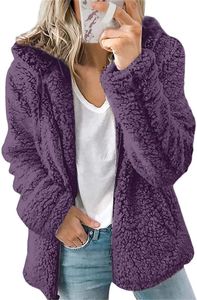 ASKSA Damen-Sweatshirt Flauschige Sherpa-Fleece-Jacke mit Reißverschluss Langärmelig,  Violett, L