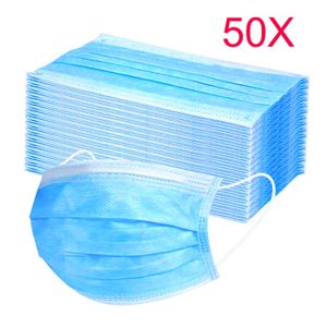 50X Einweg-Gesichtsmaske – 3-lagig, Atmungsaktiv, Mit Elastischen Ohrschlaufen, Bequem & Hautfreundlich【Blau】