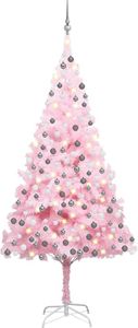 The Living Store Künstlicher Weihnachtsbaum mit Beleuchtung & Kugeln Rosa 210cm
