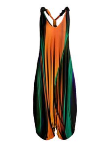 Frauen Lange Hosen Ärmellose Overalls V-Ausschnitt Strampler Strand Freizeithose Blumendruck Orange,Größe 4XL