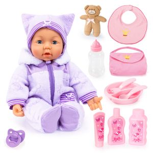 Bayer Design 94694AA Funktionspuppe, Interaktive Puppe Piccolina Magic Eyes, bewegt den Mund, blinzelt mit den Augen, sprechend, lila, 46cm