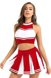 Damen Cheerleader Kostüm Gr. M Uniform Set Crop Top Rückenfrei Faltenrock Minirock Tanz Karneval Party Halloween