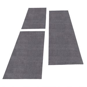 Teppichläufer Waschbar Weich Teppich Läufer Bettumrandung Einfarbig 3er Set, Farbe:Grau, Bettset:2 mal 80x150 + 1 mal 80x250