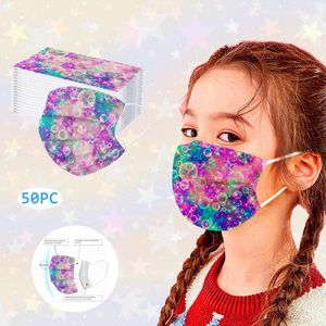 50 Stück Bunt 3-lagig Luftblasen Gesichtsmaske Mundschutz Einwegmaske Mund-Nasen Masken für Kinder Unisex