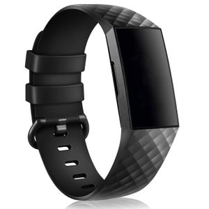 Sport Armband Gr. S für Fitbit Charge 3, Charge 4 Ersatzarmband Fitness Silikon Band Ersatzband, Schwarz