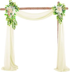 Hochzeitsbogen Hochzeit Vorhang Deko Querbehang Deko Gardinen mit 2 künstlichen Blumengirlanden,70*550cm,Beige
