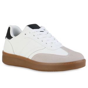 VAN HILL Damen Sneaker Low Bequeme Schnürer Freizeit Schnür-Schuhe 841121, Farbe: Weiß Schwarz, Größe: 39