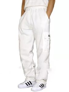 MORYDAL Herren Cargohosen Kordelkordelhosen Yoga Elastic Taille Hosen lässige Loungewege für gerade Beine, Farbe:Weiß, Größe:L