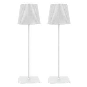 7MAGIC 2 Stück LED Dimmbare Akku Tischlampe Kabellose, Wiederaufladbar Warme Lichtfarbe Tischleuchte mit USB Ladestation, IP54 Wasserdichte, Weiß