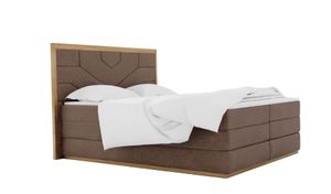 Skříňová postel NOVA PLUS se dvěma zásuvkami a dvojitou matrací, čalouněné lůžko, rozměry: 200 cm, barva: taupe, velurová tkanina, dvoulůžko včetně topperu