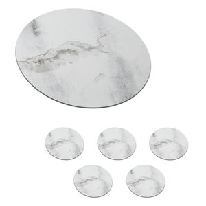 MuchoWow® Kulatý skleněný podšálek, sada 6 kusů Beton - šedá - bílá 10x10x0.3cm Skleněné podložky - podložky pod nápoje - ochrana desky stolu -