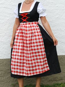 Dirndl lang mit  Schwarzer Bluse und rot - weiß karierter Schürze - Oktoberfest - Tracht Gr. 42