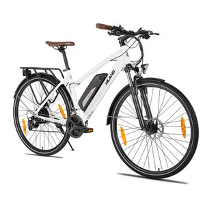 HILAND 28 Zoll E-bike Citybike Damen Herren, LCD Display, 7 Gang Shimano 36V 10.4AH Akku 250W 25 km/h, Elektrofahrrad Herren, Weiß