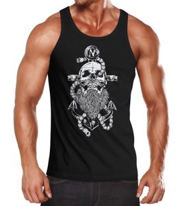 Herren Tank-Top Anker Skull Beard Totenkopf mit Bart Tau Seemann Muskelshirt Muscle Shirt Neverless® schwarz XXL