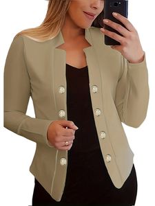 Damen Blazer Anzug Kragen Strickjacke Jacke Casual Slim Fit Langarm Outwear Mantel Khaki-Zweireiher,Größe 3XL