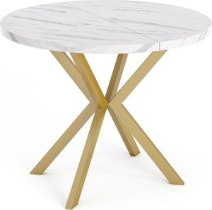 Runder Ausziehbarer Esstisch - Loft Style Tisch mit Goldenen Metallbeinen - 100 bis 180 cm - Industrieller Rund Tisch für Wohnzimmer - Spacesaver - 100 cm - Weiß Marmor