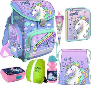 Einhorn Unicorn Rucksack Kinder Schulrucksack Federmäppchen Federtasche Kinder Federmappe Zuckertüte Gelstift Turnbeutel Lunchset 8er Set Mädchen