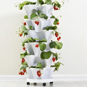 6 Stück Stapelbarer Blumentopf DIY Gartenzubehör Erdbeergemüsepflanzer Blumentopf Pflanzgefäße Kunststoffturm mit Tablett Gartentopf