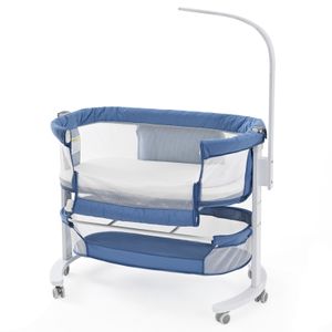 YOLEO Babybett Bewegliches Baby Beistellbett mit Matratze bis 20kg Bett im Bett mit Rollen für Baby bis 18 Monate Massivholzbett Kinderbett Buche(Blue)