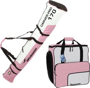 BRUBAKER Combi Set - Vak na lyže 170 cm a vak na lyžiarske topánky pre 1 pár lyží + palice + topánky + prilba Pink White