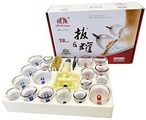 HQ Massage Schröpfen Set mit 18 Schröpfgläser aus Kunststoff mit Magneten (inkl. Gelenkschröpfen) + Vakuumpumpe