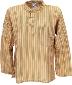 Nepal Fischerhemd, Gestreiftes Goa Hippie Hemd, Yogahemd - Cider, Herren, Orange, Baumwolle, Größe: XL