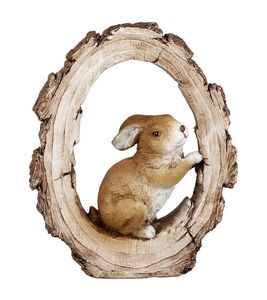 Deko Hase mit Baumscheibe Oster Garten Hasen Tier Figur Osterhase Skulptur Ei