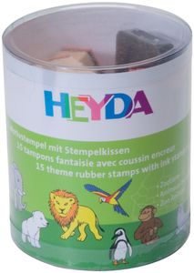 HEYDA Motivstempel Set "Zootiere" Klarsicht Runddose 15 Stempel