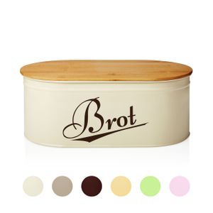 Lumaland Cuisine Brotkasten Brotdose Brotbox aus Metall mit Bambus Deckel, oval 36 x 20 x 13,8 cm Beige