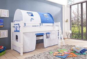 Relita Halbhohes Spielbett Kim Buche massiv weiß lackiert mit Textil-Set, weiß/blau Relita Halbhohes Spielbett Kim Buche massiv weiß lackiert mit Textil-Set, weiß/blau